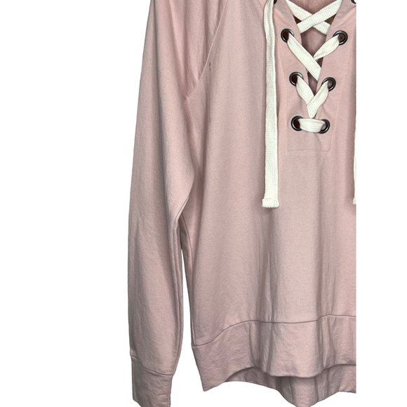 A.N.A. A new approach lace up front knit pink sweatshirt hi-lo long sleeve V-nec - Picture 3 of 8